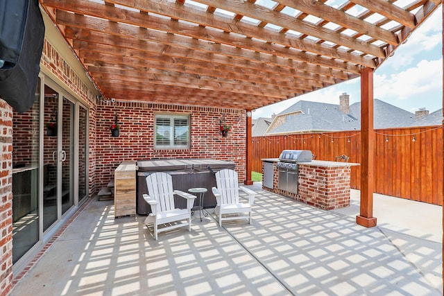 6817 Baccus Dr, Amarillo, TX 79124 - fenced backyard featuring a hot tub, a patio, and a pergola