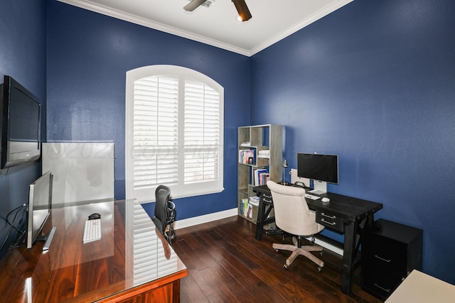 6817 Baccus Dr, Amarillo, TX 79124 - office space featuring hardwood / wood-style floors, ornamental molding, baseboards, and a ceiling fan