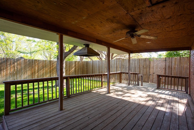 3925 Gatewood St, Amarillo, TX 79109 - wooden deck featuring ceiling fan and a fenced backyard