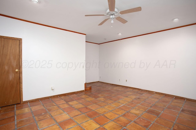 3925 Gatewood St, Amarillo, TX 79109 - unfurnished room with crown molding, baseboards, ceiling fan, and recessed lighting