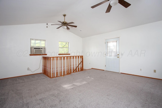 3925 Gatewood St, Amarillo, TX 79109 - spare room with a ceiling fan, cooling unit, vaulted ceiling, and carpet flooring