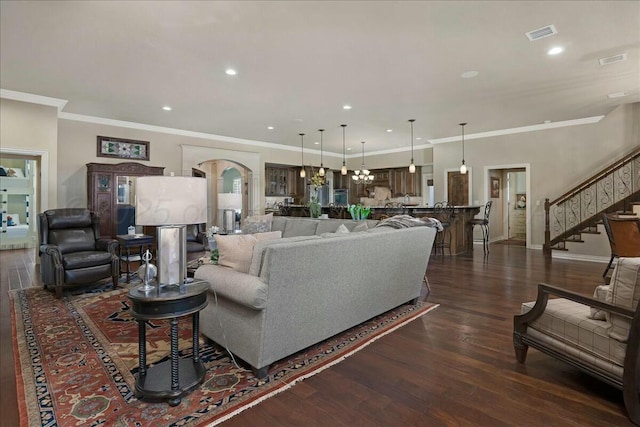 7908 London Ct, Amarillo, TX 79119 - living room featuring dark wood-style flooring, recessed lighting, and visible vents