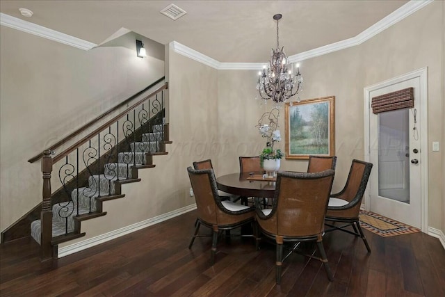 7908 London Ct, Amarillo, TX 79119 - dining area featuring stairs, visible vents, an inviting chandelier, wood-type flooring, and baseboards