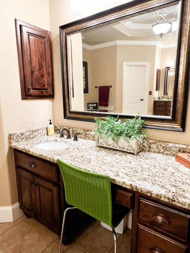 7507 Continental Pkwy, Amarillo, TX 79119 - bathroom featuring crown molding, vanity, and a tray ceiling