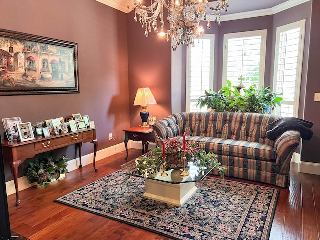 7507 Continental Pkwy, Amarillo, TX 79119 - living room featuring a chandelier, ornamental molding, and wood finished floors
