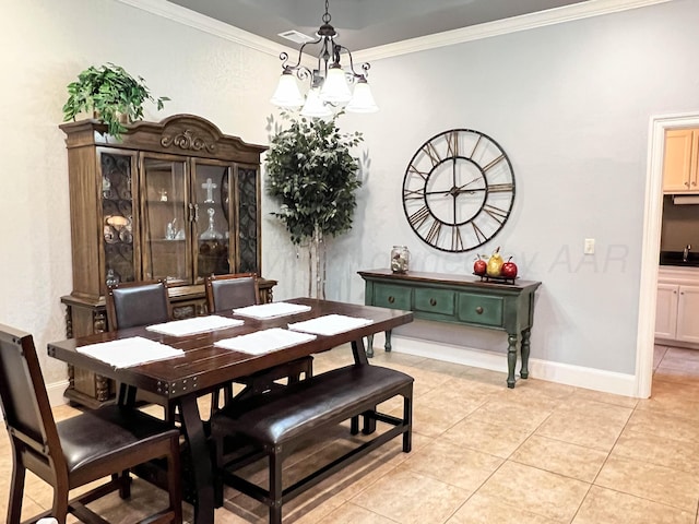 7507 Continental Pkwy, Amarillo, TX 79119 - dining space featuring crown molding, a chandelier, and light tile patterned floors