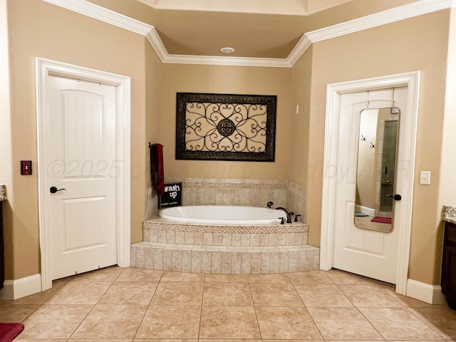 7507 Continental Pkwy, Amarillo, TX 79119 - bathroom with a bath, ornamental molding, vanity, and tile patterned flooring