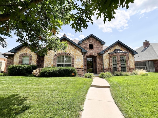 7507 Continental Pkwy, Amarillo, TX 79119 - french country style house with a front lawn, stone siding, and brick siding