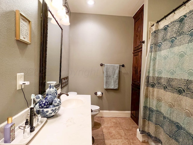 7507 Continental Pkwy, Amarillo, TX 79119 - bathroom with vanity, tile patterned floors, and a shower with shower curtain
