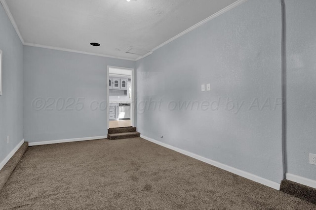 912 W Bonita Ave, Amarillo, TX 79108 - carpeted empty room with crown molding, baseboards, and attic access