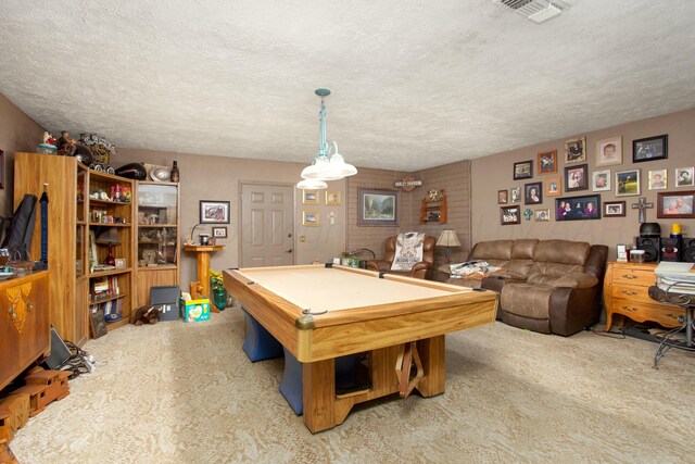 4602 S Georgia St, Amarillo, TX 79110 - recreation room with billiards table, a textured ceiling, and carpet floors