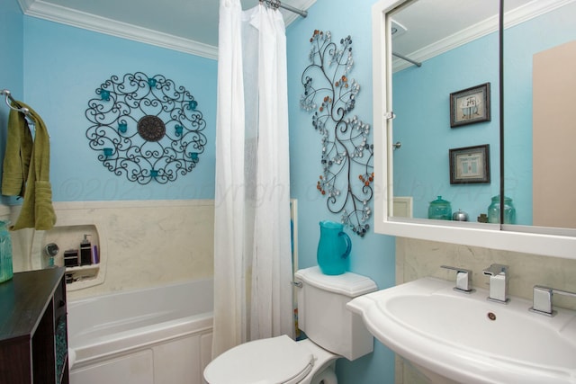 4602 S Georgia St, Amarillo, TX 79110 - bathroom with a sink, ornamental molding, toilet, and shower / tub combo