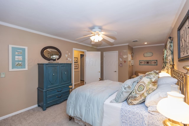2314 Atkinsen St, Amarillo, TX 79106 - bedroom featuring light carpet, crown molding, and a ceiling fan