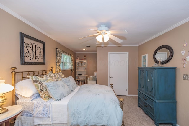 2314 Atkinsen St, Amarillo, TX 79106 - bedroom with light colored carpet, crown molding, and ceiling fan