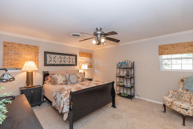2314 Atkinsen St, Amarillo, TX 79106 - bedroom featuring ornamental molding, light carpet, and ceiling fan