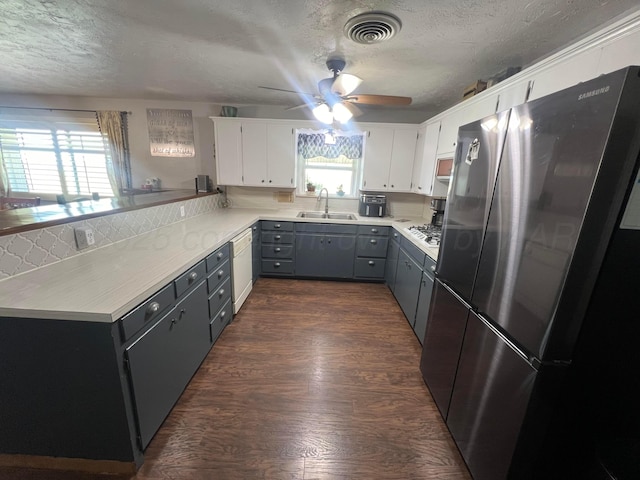 kitchen featuring gray cabinets, a wealth of natural light, sink, white cabinets, and stainless steel appliances