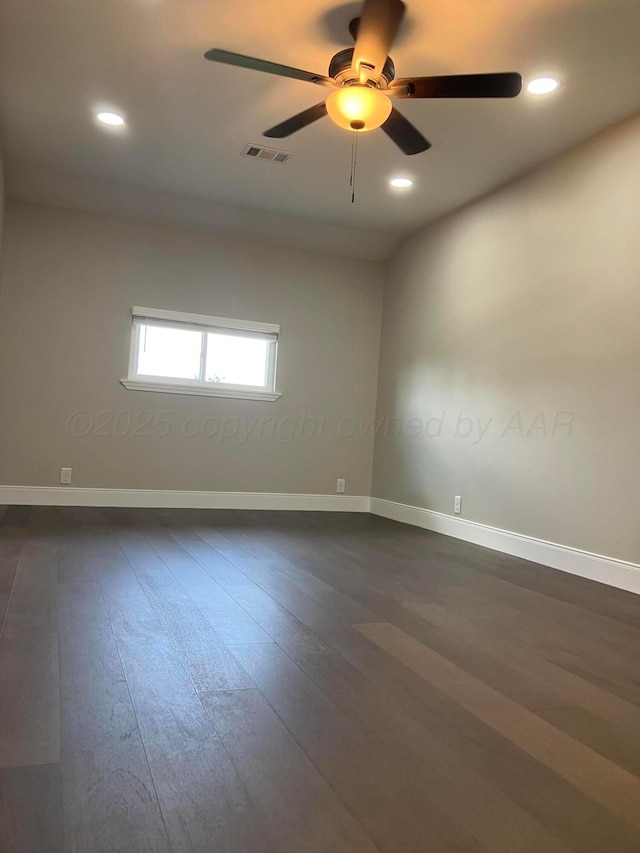 3704 Westlawn Ave, Amarillo, TX 79102 - empty room with dark wood-type flooring, ceiling fan, and recessed lighting