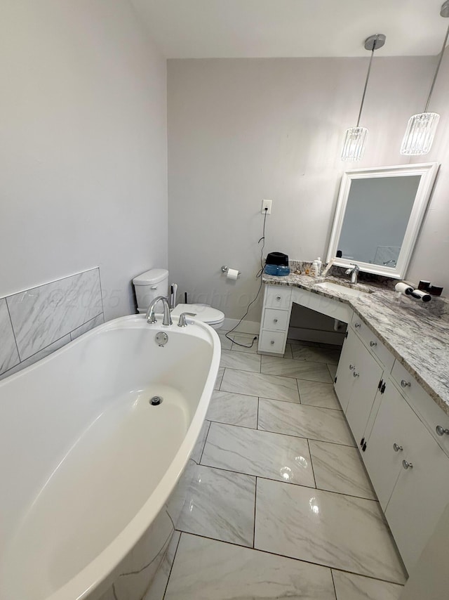 1105 Main St, Panhandle, TX 79068 - bathroom featuring a freestanding tub, marble finish floors, and vanity