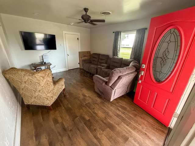 1105 Main St, Panhandle, TX 79068 - living room featuring wood finished floors and ceiling fan
