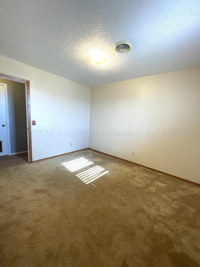 spare room featuring a textured ceiling and carpet floors