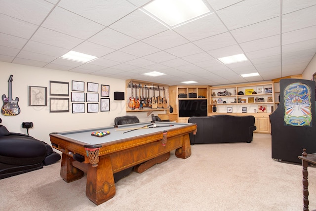 4214 Roxton Dr, Amarillo, TX 79109 - game room featuring light carpet, billiards, and a paneled ceiling