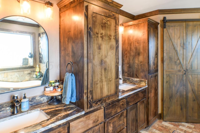 full bathroom featuring vanity and crown molding