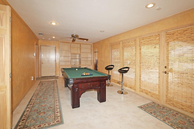 2604 Hawthorne Dr, Amarillo, TX 79109 - game room featuring a ceiling fan, pool table, recessed lighting, and crown molding