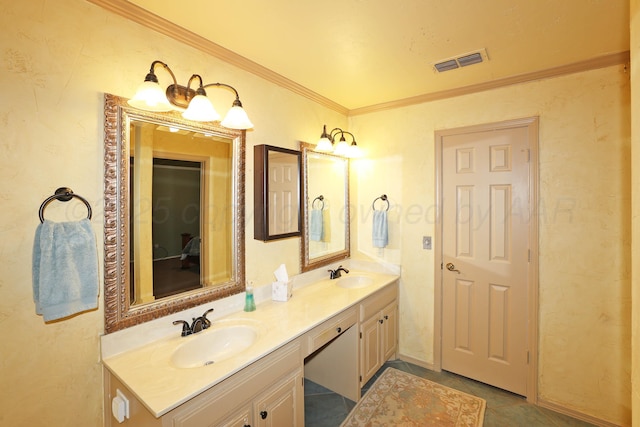 2604 Hawthorne Dr, Amarillo, TX 79109 - bathroom featuring double vanity, crown molding, and tile patterned flooring