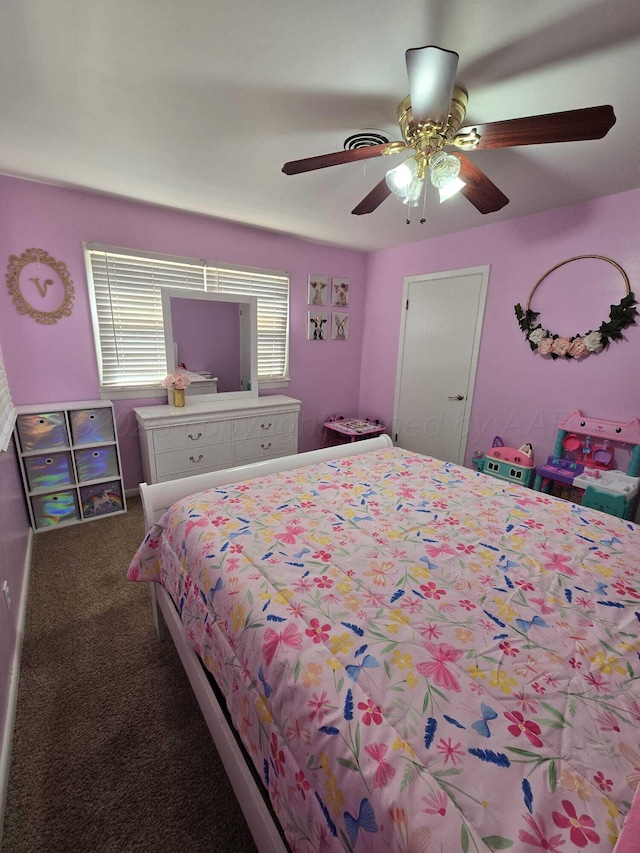 bedroom with carpet floors and ceiling fan