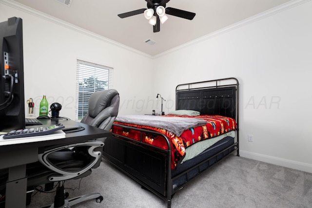 4410 N Rocking Chair Ln, Amarillo, TX 79124 - bedroom featuring crown molding, carpet floors, an office area, and a ceiling fan