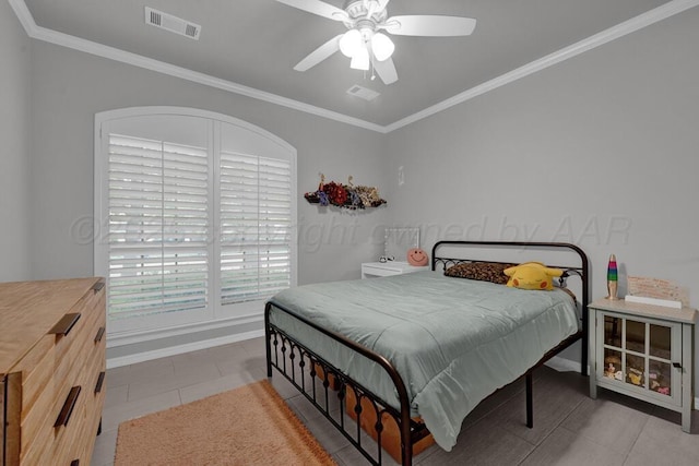 6007 Riley Elizabeth Dr, Amarillo, TX 79119 - bedroom with baseboards, visible vents, ornamental molding, and light tile patterned floors