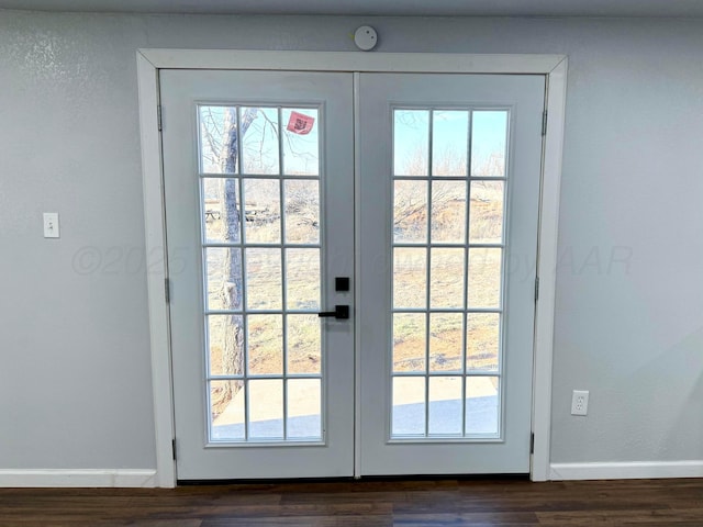 doorway with french doors, a healthy amount of sunlight, and baseboards