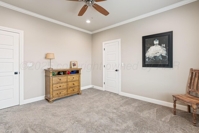 5504 Wesley Dr, Amarillo, TX 79119 - living area with a ceiling fan, crown molding, carpet flooring, and recessed lighting