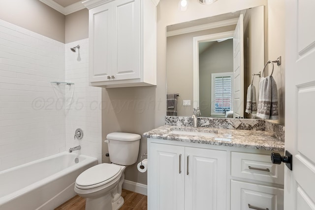5504 Wesley Dr, Amarillo, TX 79119 - full bath featuring vanity, wood finished floors, ornamental molding, and tub / shower combination