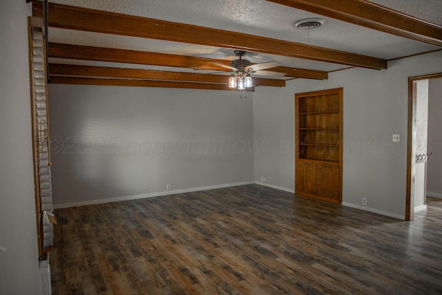 301 Maple Ave, Panhandle, TX 79068 - empty room featuring ceiling fan, dark wood-style floors, and beam ceiling