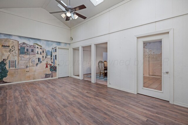 3422 Gladstone Ln, Amarillo, TX 79121 - unfurnished room with wood finished floors, ceiling fan, and high vaulted ceiling