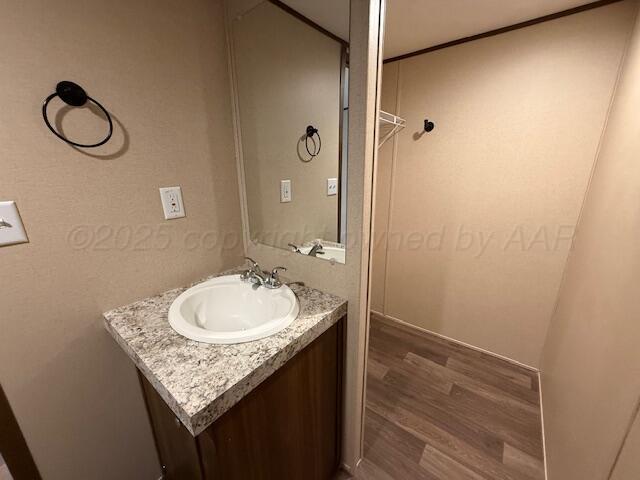 bathroom featuring vanity and wood finished floors