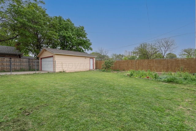 3519 S Julian Blvd, Amarillo, TX 79102 - view of yard with a garage, a fenced backyard, an outbuilding, and driveway