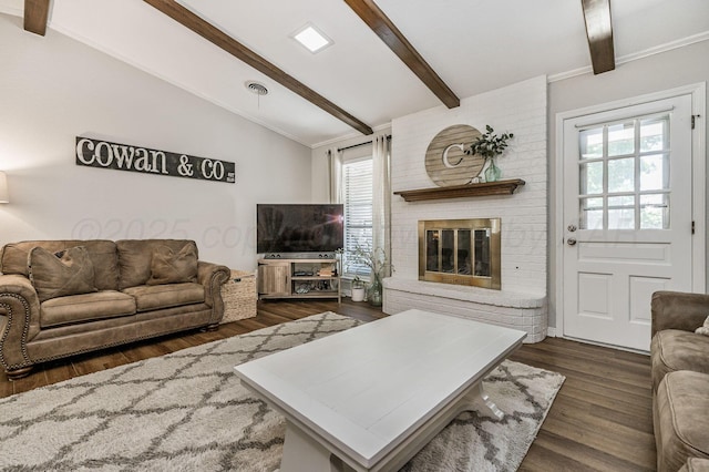 7703 Farrell Dr, Amarillo, TX 79121 - living area with dark wood-style flooring and a fireplace