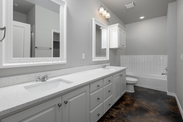 7602 Castleman Rd, Amarillo, TX 79119 - bathroom featuring double vanity, concrete floors, and a garden tub
