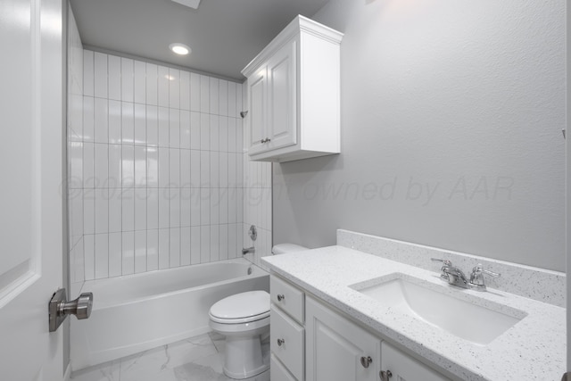 7602 Castleman Rd, Amarillo, TX 79119 - full bathroom featuring vanity, marble finish floors, shower / tub combination, and recessed lighting