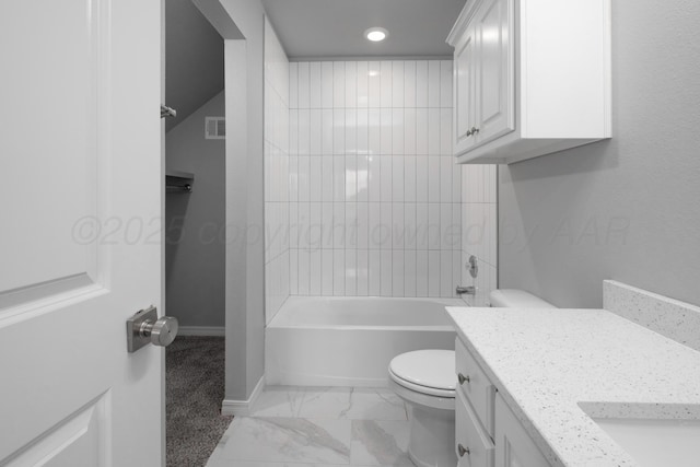 7602 Castleman Rd, Amarillo, TX 79119 - full bathroom featuring vanity, recessed lighting, marble finish flooring, and shower / bath combination