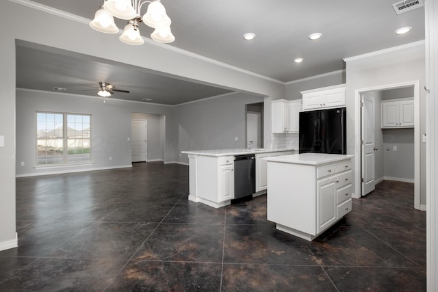 7602 Castleman Rd, Amarillo, TX 79119 - kitchen featuring freestanding refrigerator, dishwasher, a peninsula, light countertops, and a chandelier