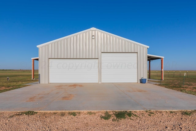 garage with a rural view