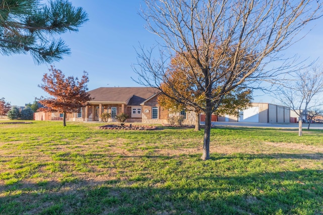 ranch-style house with a front lawn