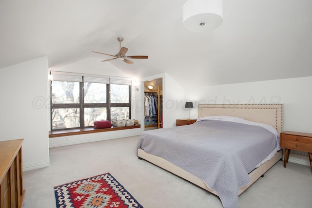 2402 S Hayden St, Amarillo, TX 79109 - bedroom featuring vaulted ceiling, carpet flooring, a spacious closet, a closet, and a ceiling fan