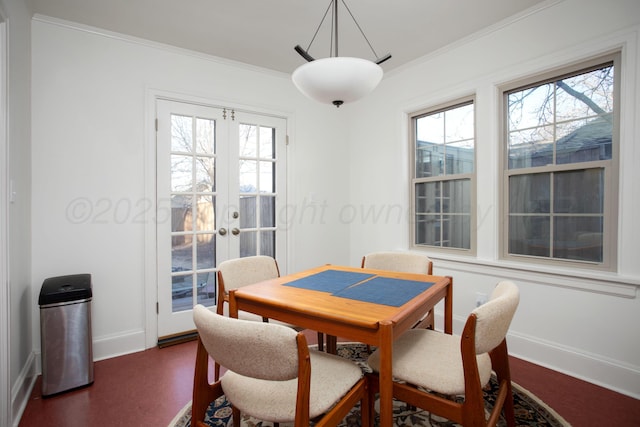 2402 S Hayden St, Amarillo, TX 79109 - dining space with french doors, ornamental molding, and healthy amount of natural light