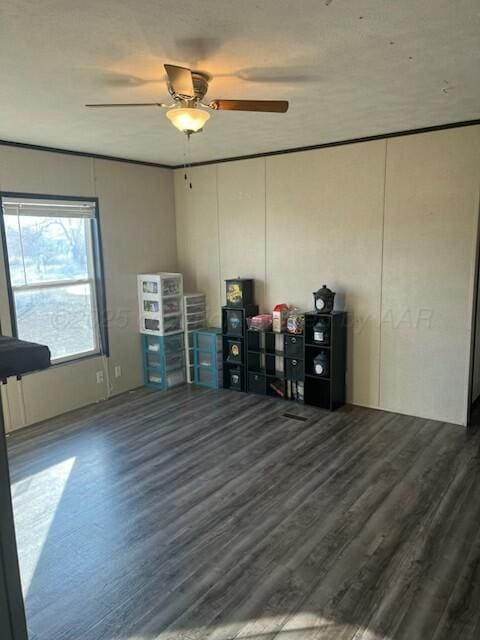 interior space featuring dark hardwood / wood-style floors and ceiling fan