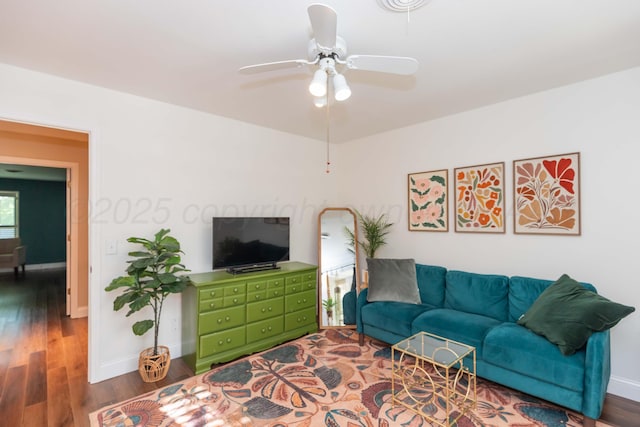 1506 S Alabama St, Amarillo, TX 79102 - living room with wood finished floors, baseboards, and ceiling fan