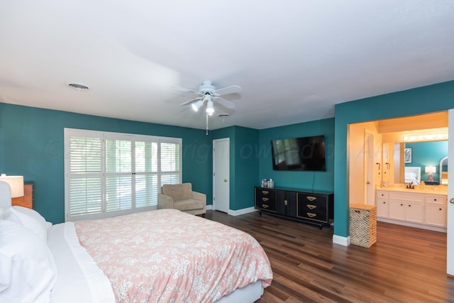 1506 S Alabama St, Amarillo, TX 79102 - bedroom with dark wood-type flooring, baseboards, a closet, and ceiling fan